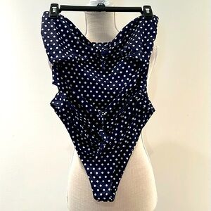 Inamorata one piece navy white polka dot bathing suit